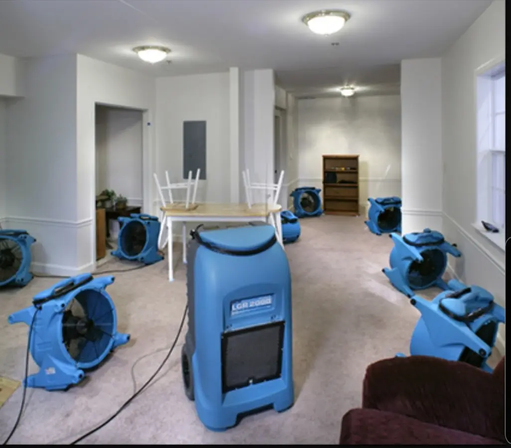 Air movers and dehumidifier setup for Water Extraction & Removal in Lincolnton